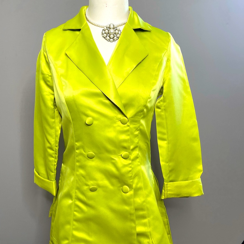 Pretty Little Things two piece neon green blazer and shorts  set.